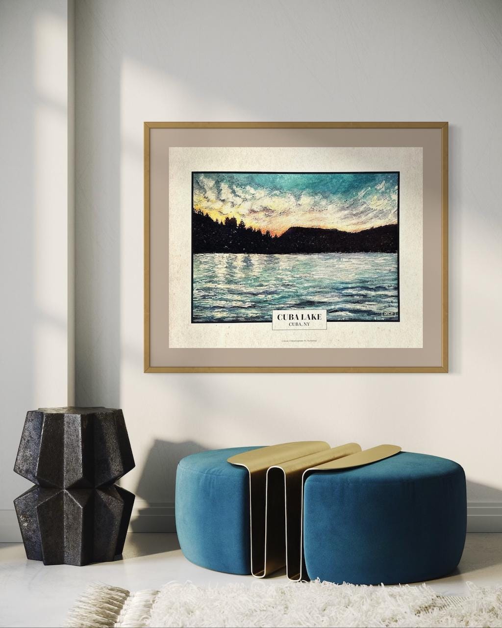 Cuba NY Lake Sunset Watercolor Landscape Scene | 8x10" Art Print