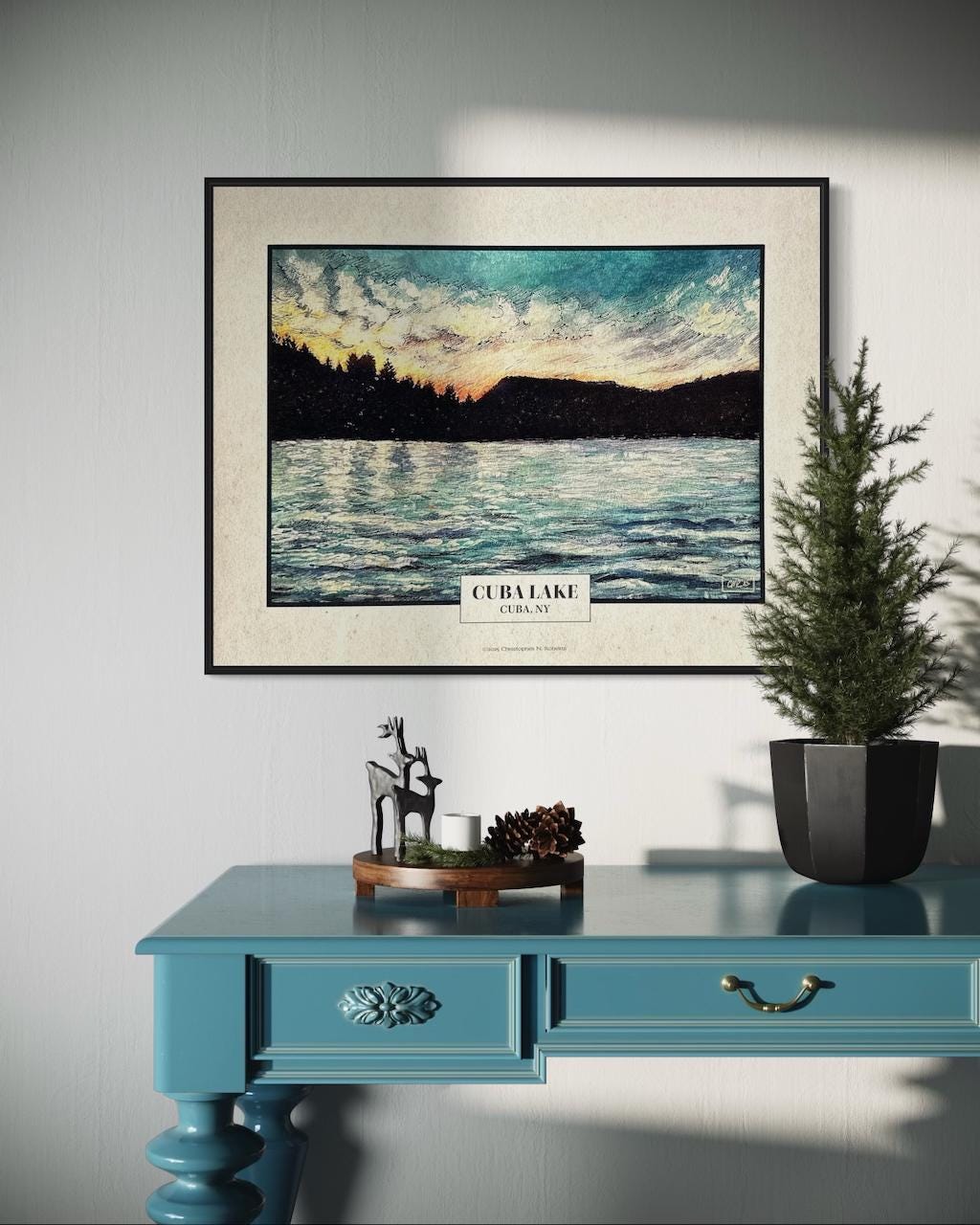 Cuba NY Lake Sunset Watercolor Landscape Scene | 8x10" Art Print