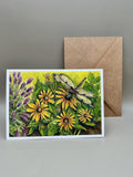 Dragonfly & Flowers Botanical Illustration | 5x7" Blank Greeting Card