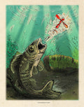 Walleye Fishing & Spinning Lure Illustration – Whimsical Lodge Wall Decor | Art Print