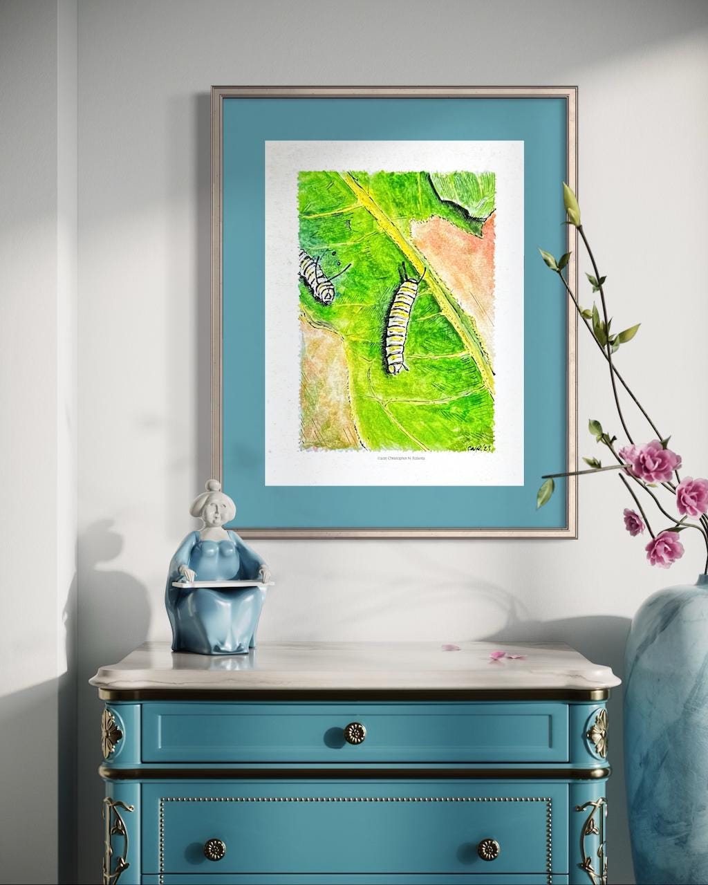 Monarch Butterfly Caterpillar Metamorphosis Part I - Whimsical Caterpillars on Milkweed | Art Print