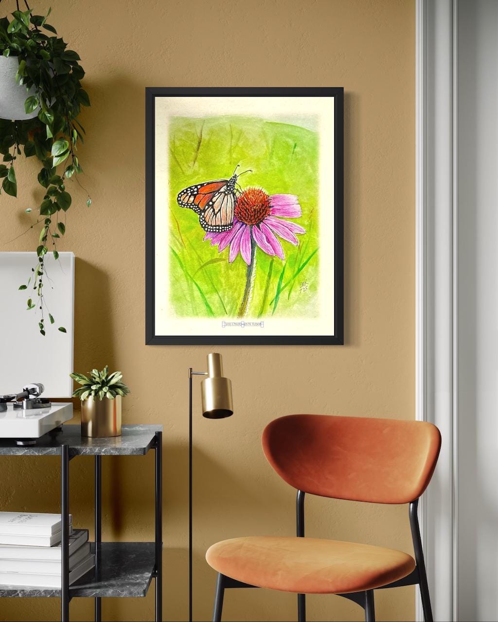 Monarch Butterfly & Echinacea Watercolor - Botanical Home Decor | Art Print