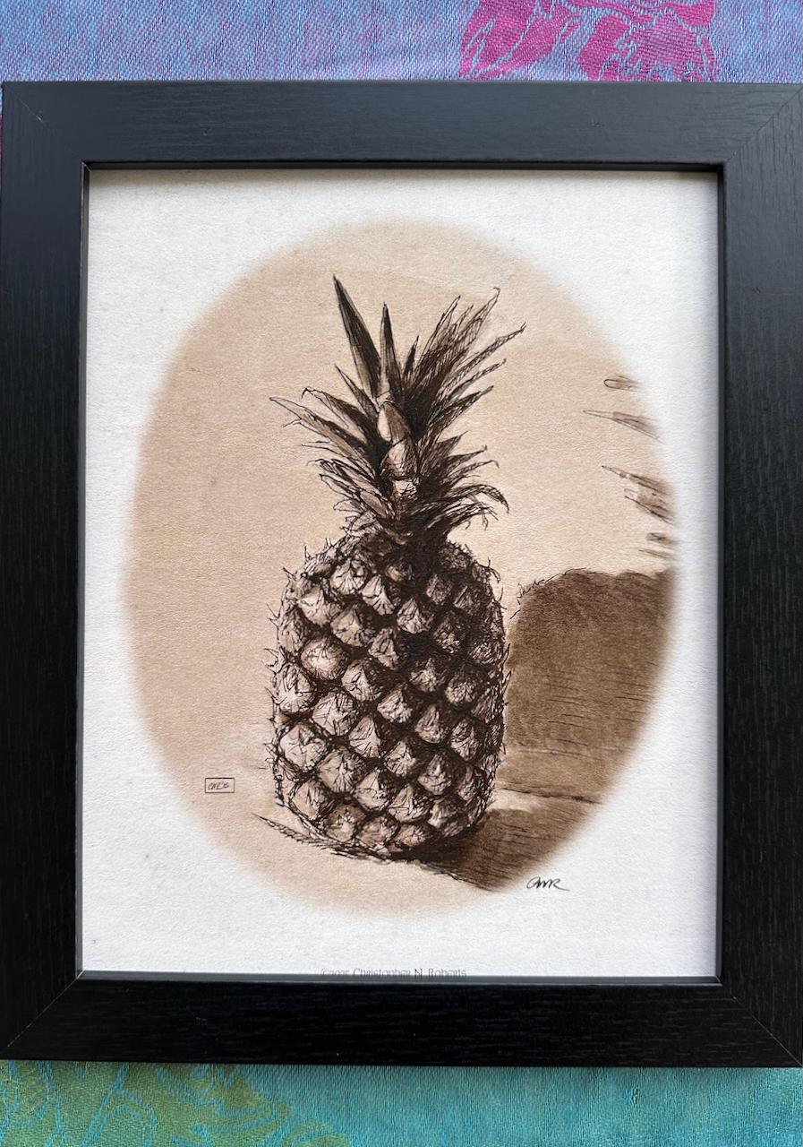 Sepia Pineapple Kitchen Decor: Traditional Pen & Ink Fruit Illustration | Art Print