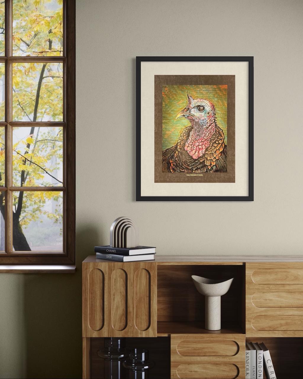Tom Turkey Gobbler Bird Portrait - Illustrated Pen & Ink - Autumn and Thanksgiving Decor | Art Print