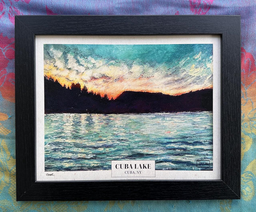 Cuba NY Lake Sunset Watercolor Landscape Scene | 8x10" Art Print