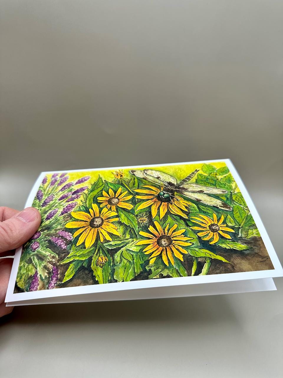 Dragonfly & Flowers Botanical Illustration | 5x7" Blank Greeting Card
