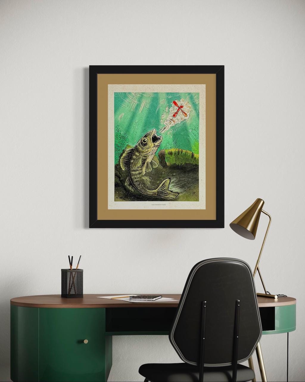 Walleye Fishing & Spinning Lure Illustration – Whimsical Lodge Wall Decor | Art Print