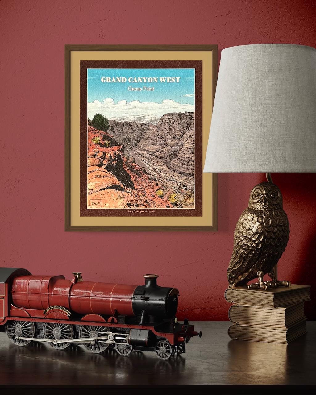 Grand Canyon West Rim - Guano Point Western Landscape - Hand Drawn Poster | Art Print