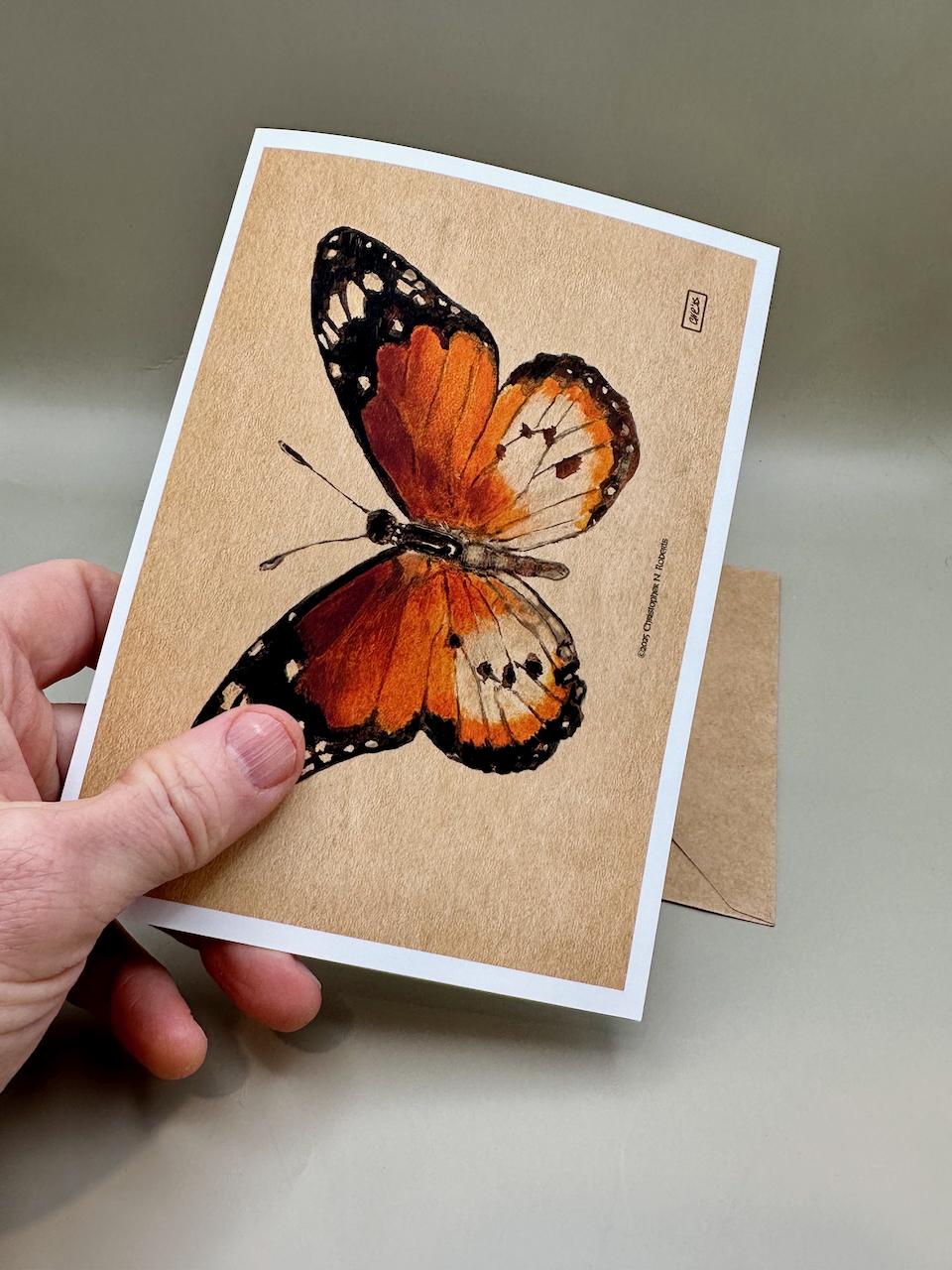 African Monarch Watercolor Taxidermy Insect Art | 5x7" Blank Greeting Card