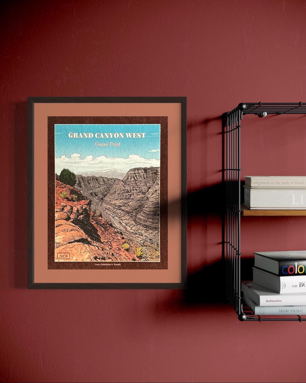 Grand Canyon West Rim - Guano Point Western Landscape - Hand Drawn Poster | Art Print