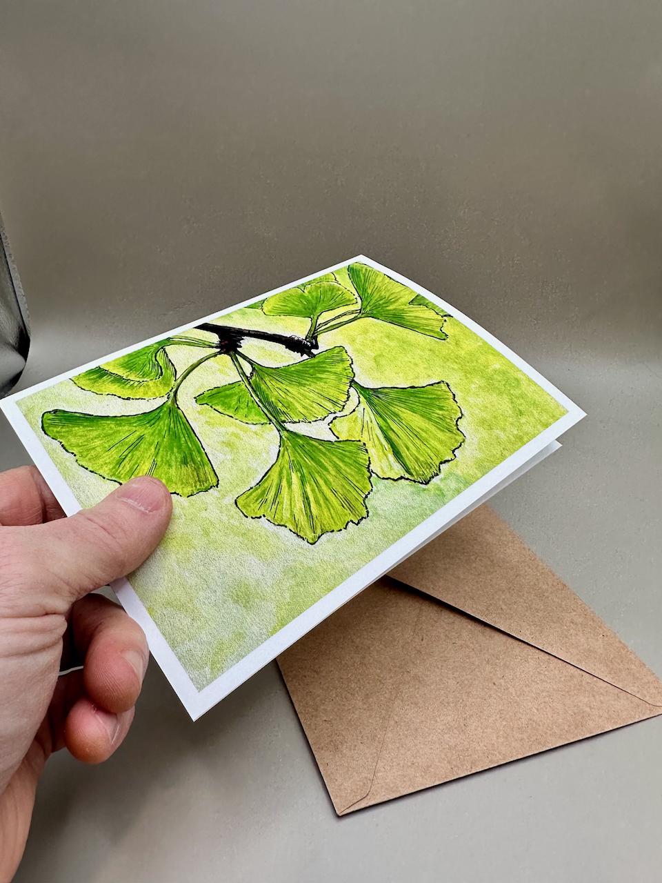 Ginkgo Leaves in Sunlight - Watercolor Art Print | 5x7" Blank Greeting Card