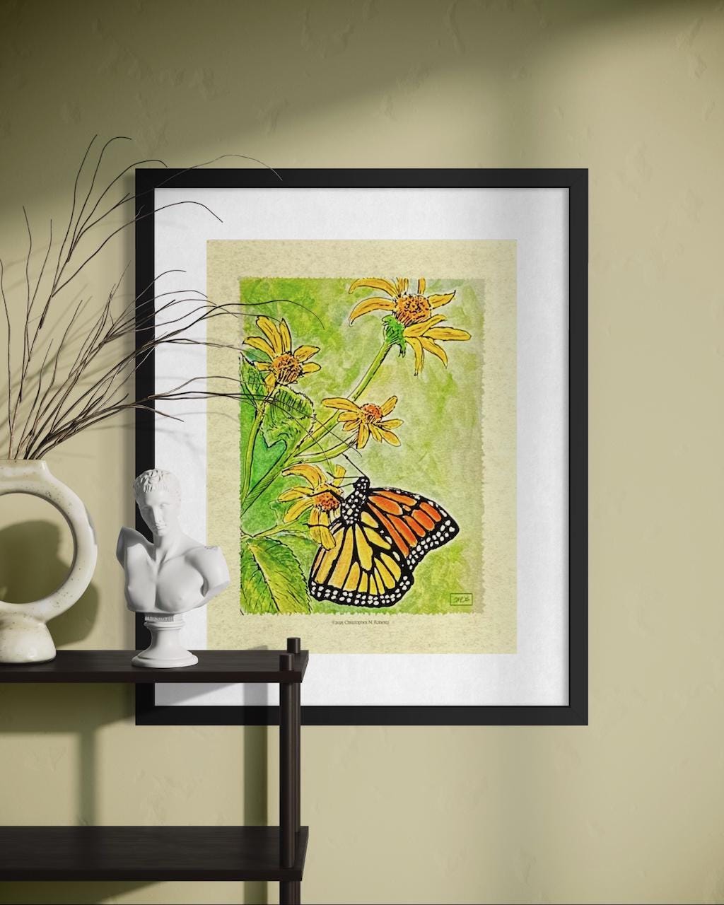Monarch Butterfly Metamorphosis Part III - Watercolor Nature Study - American Monarch on Wildflower | Art Print