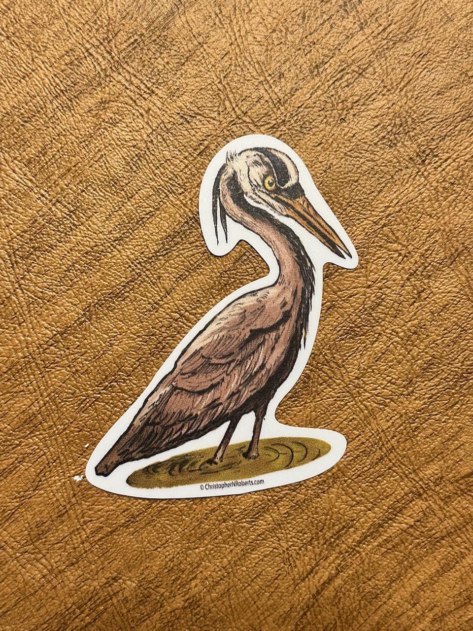 Blue Heron Whimsical Illustration - Bird Lover Decal | 3" Waterproof Sticker