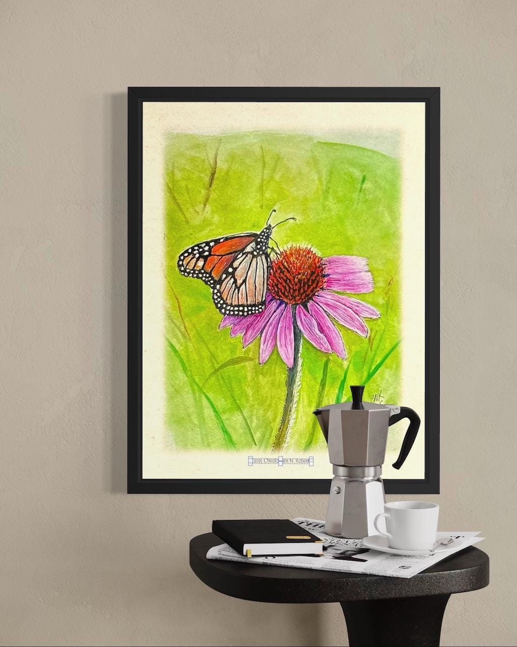 Monarch Butterfly & Echinacea Watercolor - Botanical Home Decor | Art Print