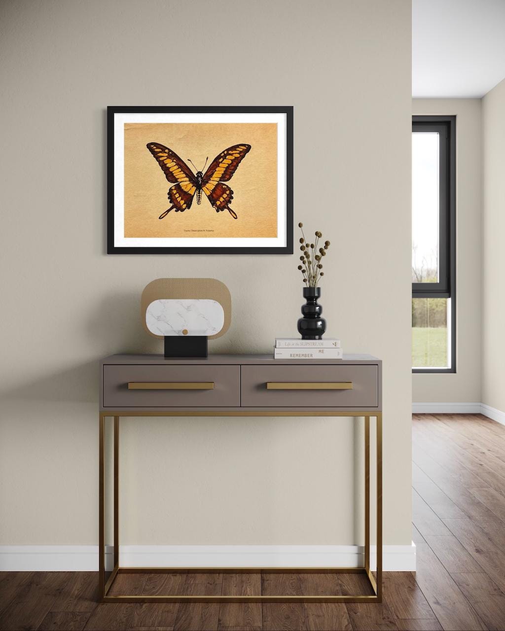 Giant King Swallowtail Butterfly - Taxidermy Insect Watercolor Illustration - Vintage Parchment | Art Print