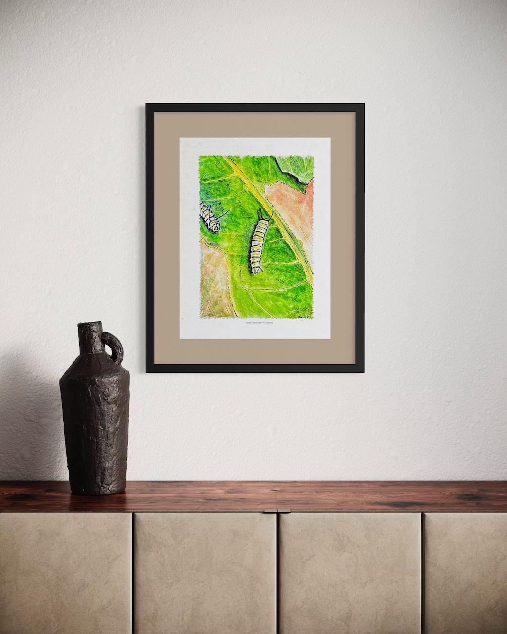 Monarch Butterfly Caterpillar Metamorphosis Part I - Whimsical Caterpillars on Milkweed | Art Print