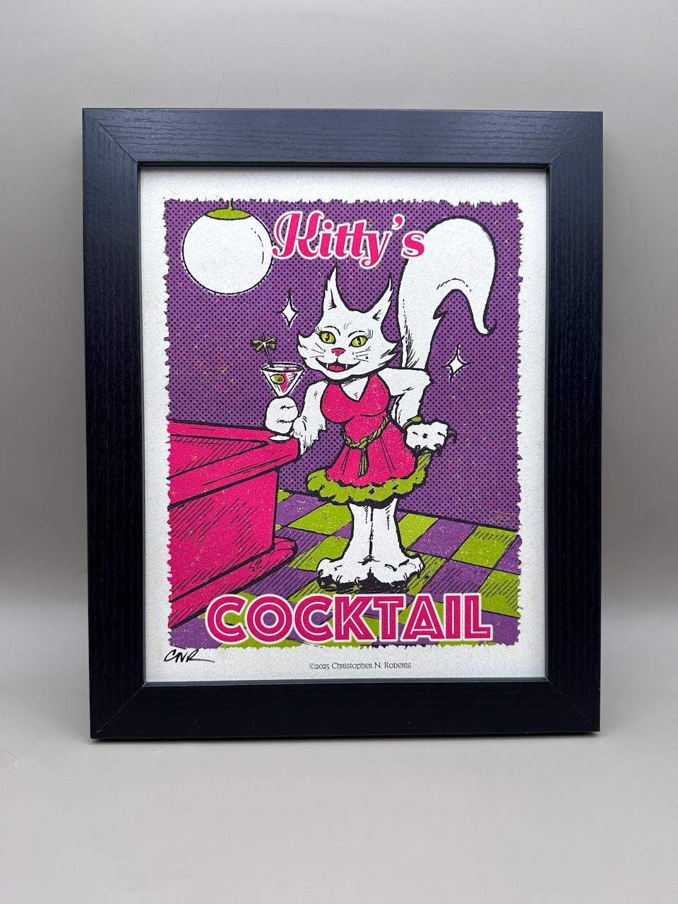 Kitty’s Cocktail – Colorful Sassy Cat Poster - Fun Cocktail Lounge Illustration | Art Print