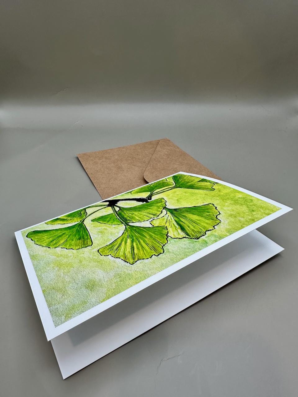 Ginkgo Leaves in Sunlight - Watercolor Art Print | 5x7" Blank Greeting Card