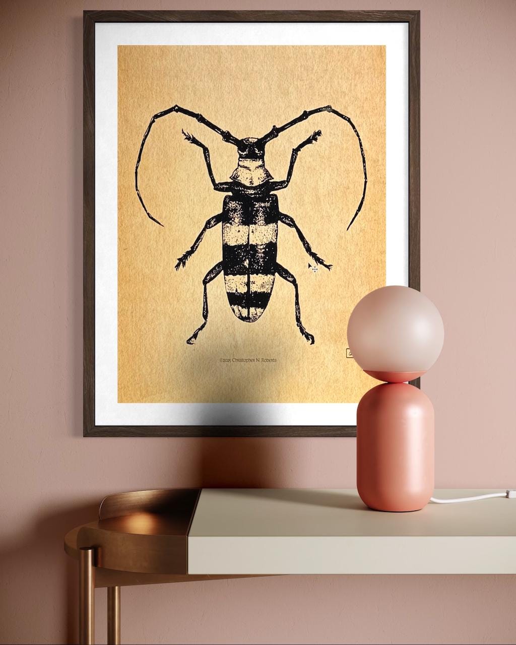 Longhorn Beetle Pen & Ink Taxidermy Study - Black and White Insect | Art Print