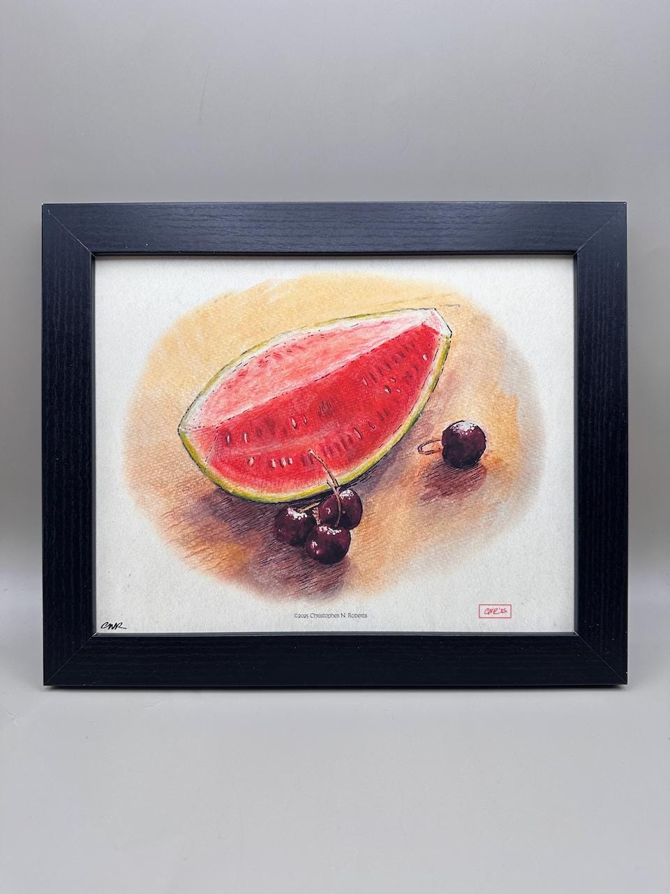 Watermelon & Cherries Watercolor Still Life – Summer Kitchen | Art Print