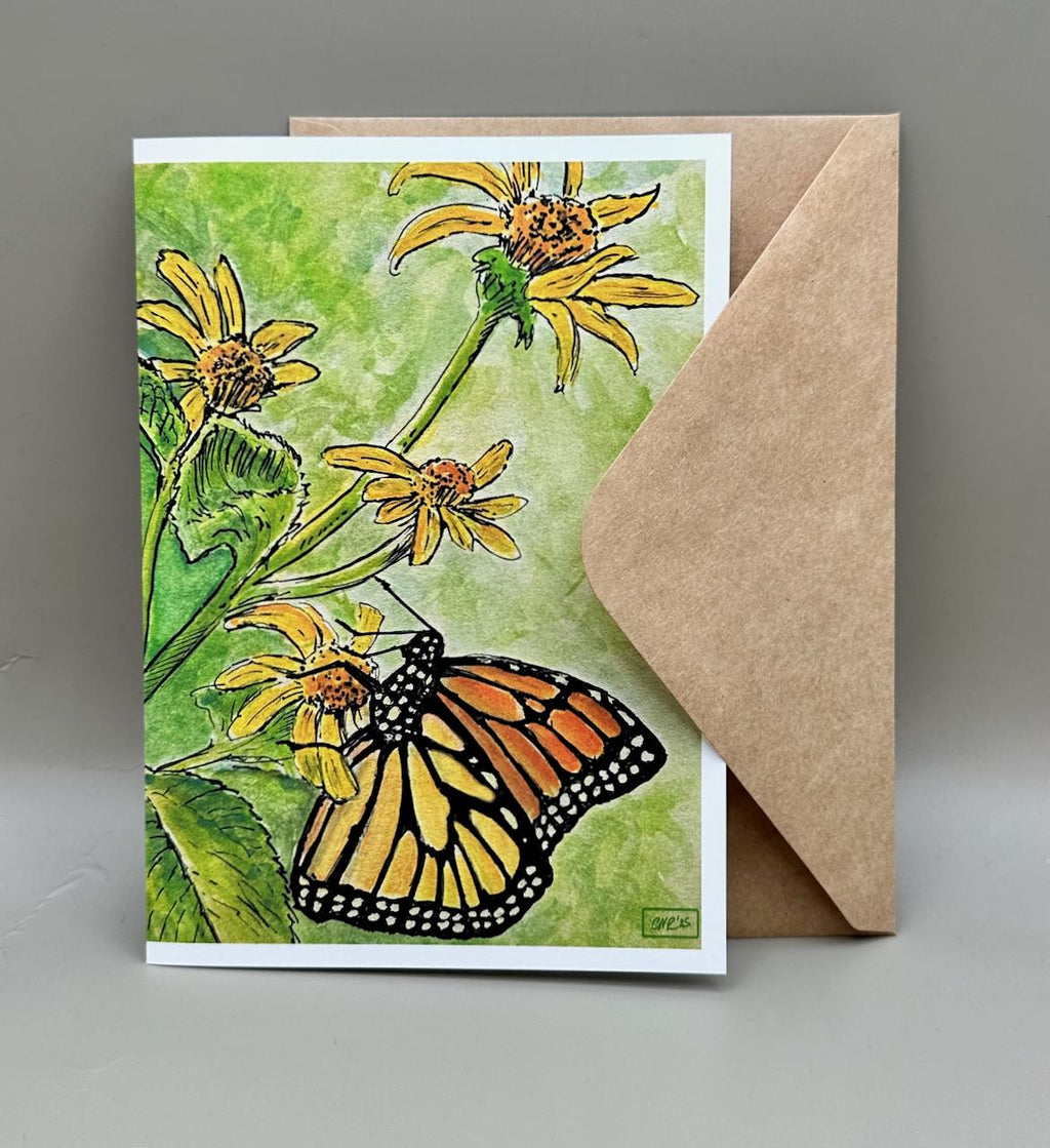 Monarch Butterfly on Yellow Wildflower Art Print | 5x7" Blank Greeting Card