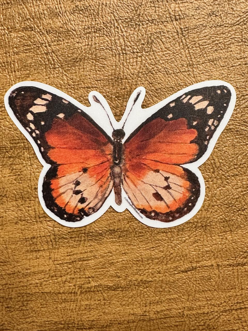 African Monarch Butterfly Watercolor Illustration - Bug Lover Decal | 3" Waterproof Sticker