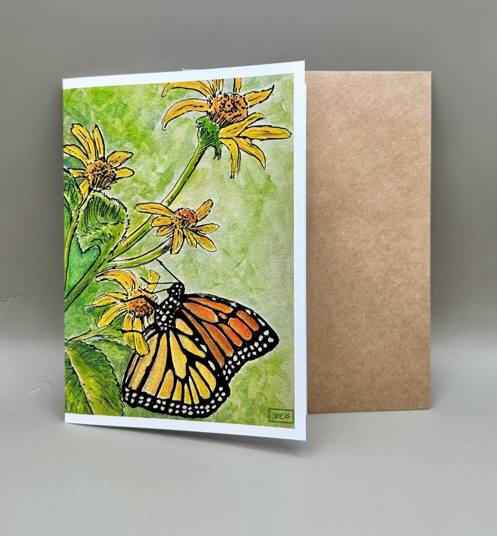 Monarch Butterfly on Yellow Wildflower Art Print | 5x7" Blank Greeting Card