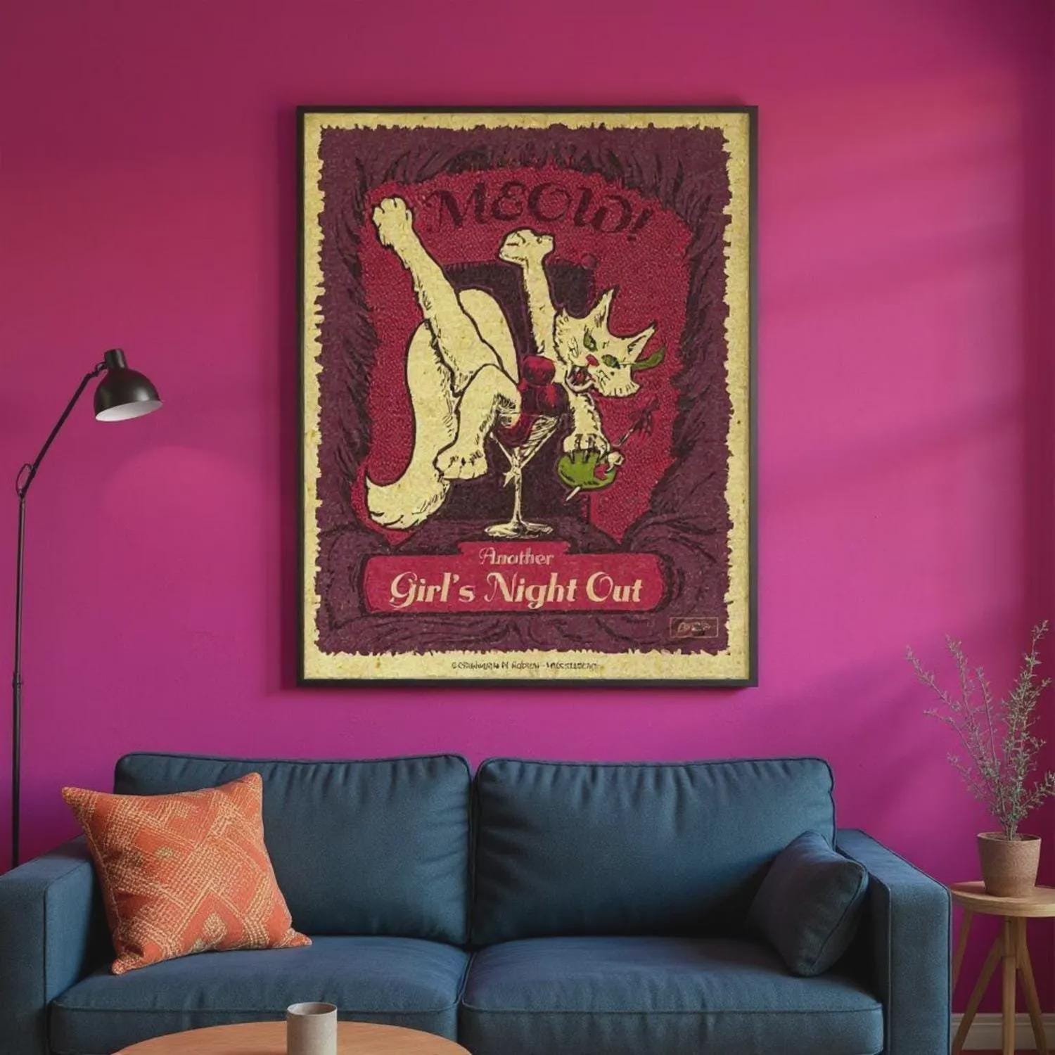 Girls Night Out - Sassy Cat in Martini Glass - Sexy Feline Poster | Art Print