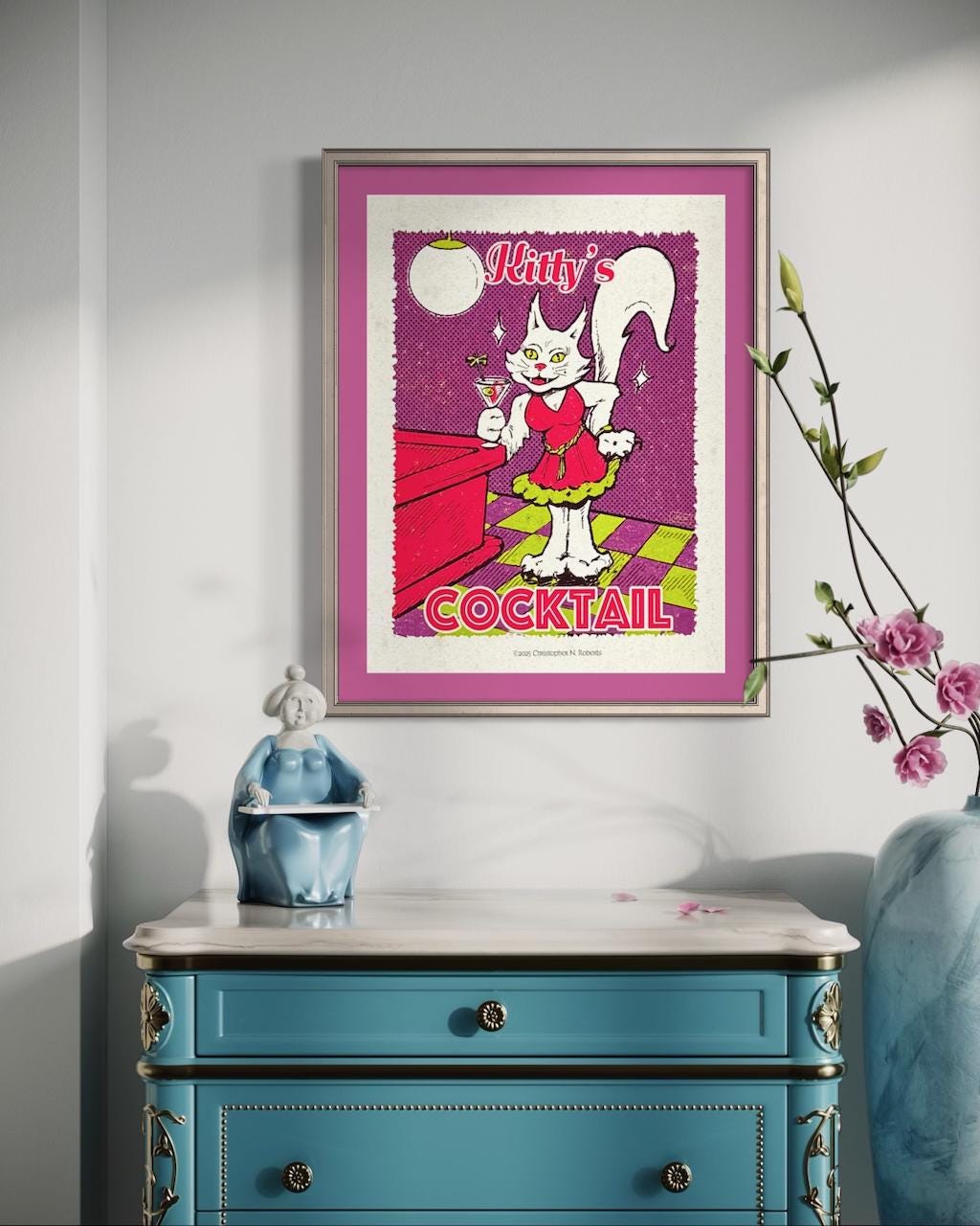 Kitty’s Cocktail – Colorful Sassy Cat Poster - Fun Cocktail Lounge Illustration | Art Print