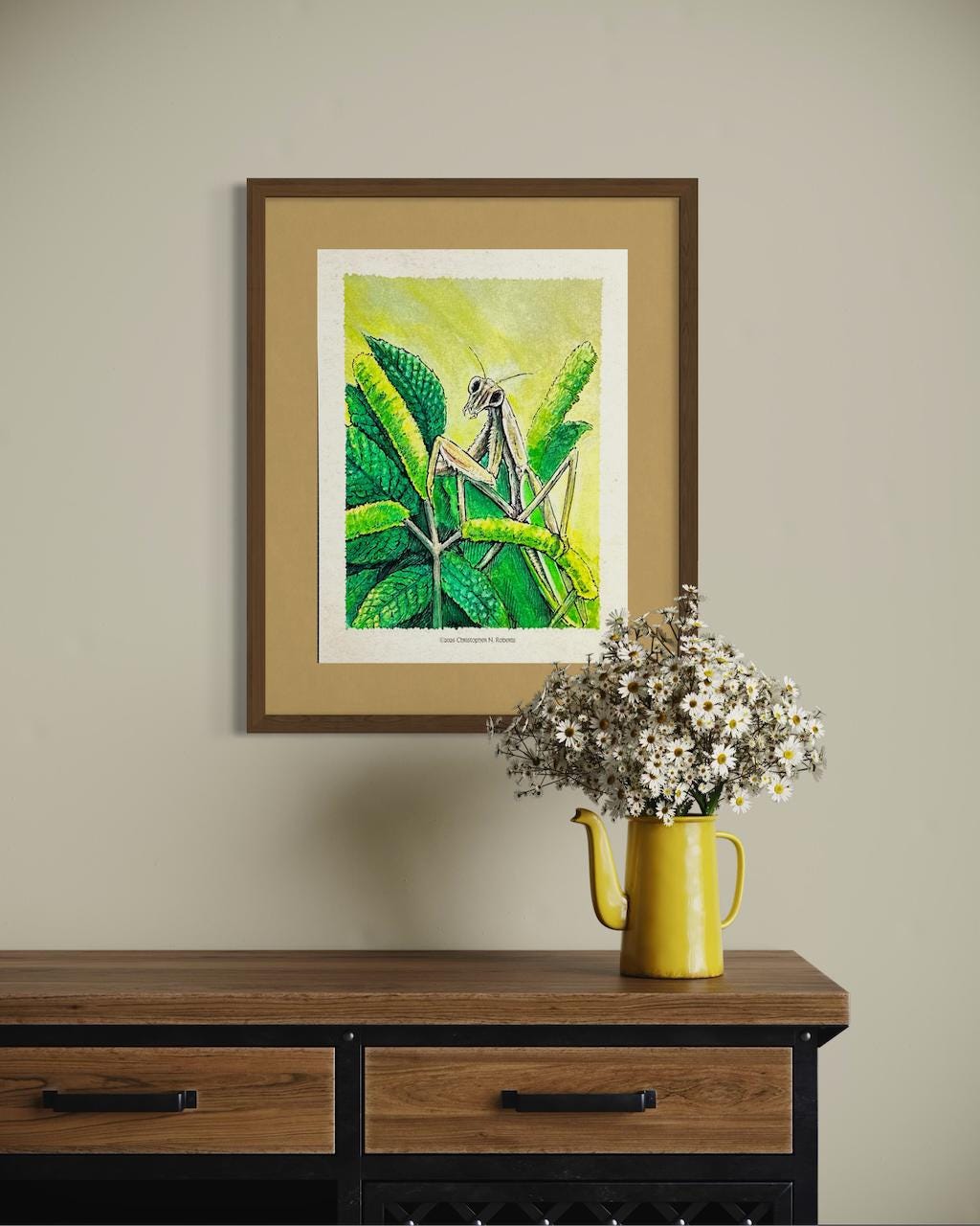 Praying Mantis Watercolor Print | Insect Nature Wall Art (8x10)