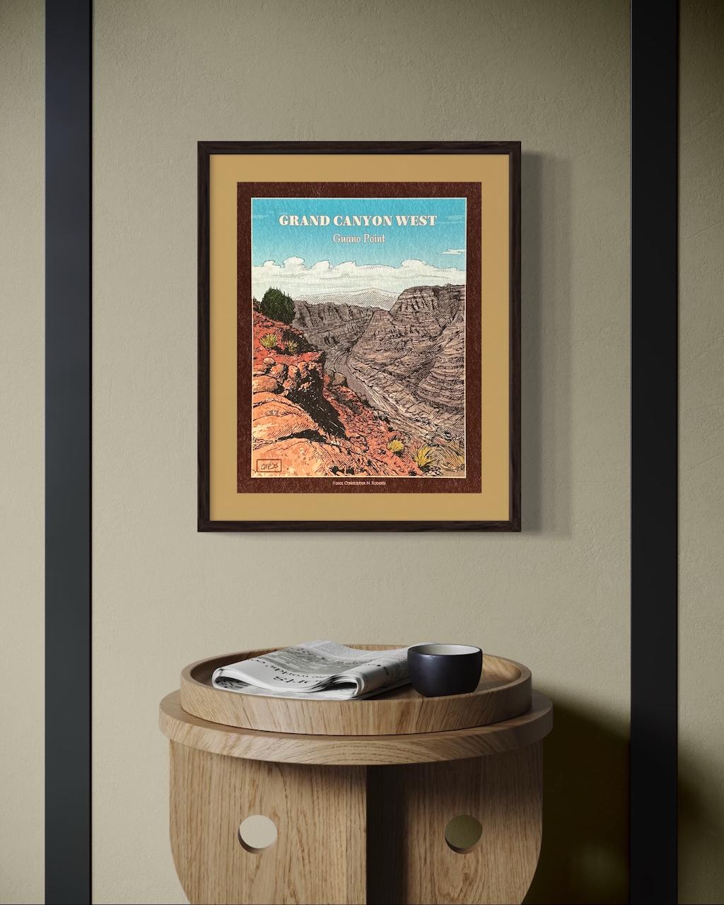 Grand Canyon West Rim - Guano Point Western Landscape - Hand Drawn Poster | Art Print