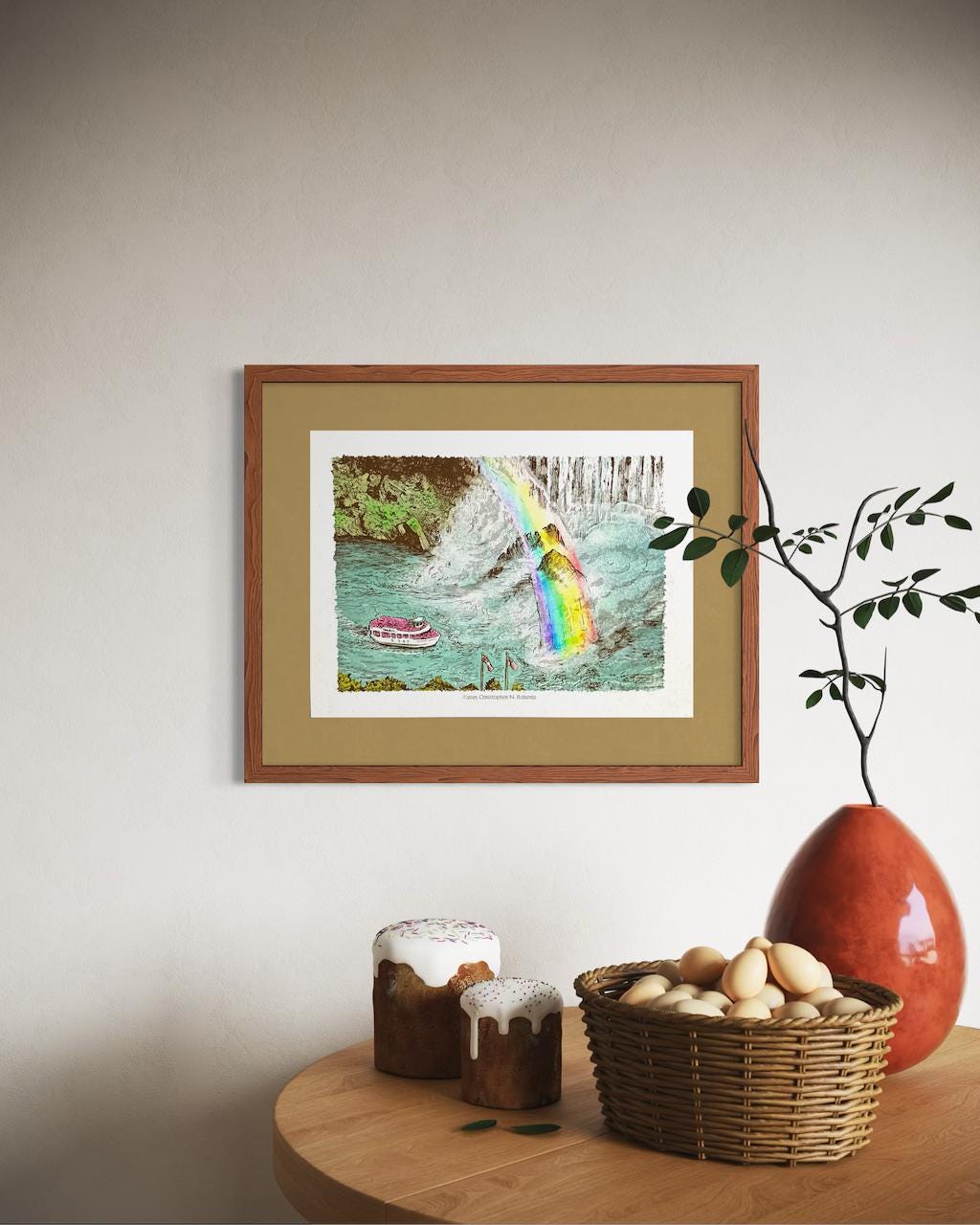 Maid of the Mist Watercolor and Pen Illustration – Niagara Falls Wall Decor Souvenir | Art Print