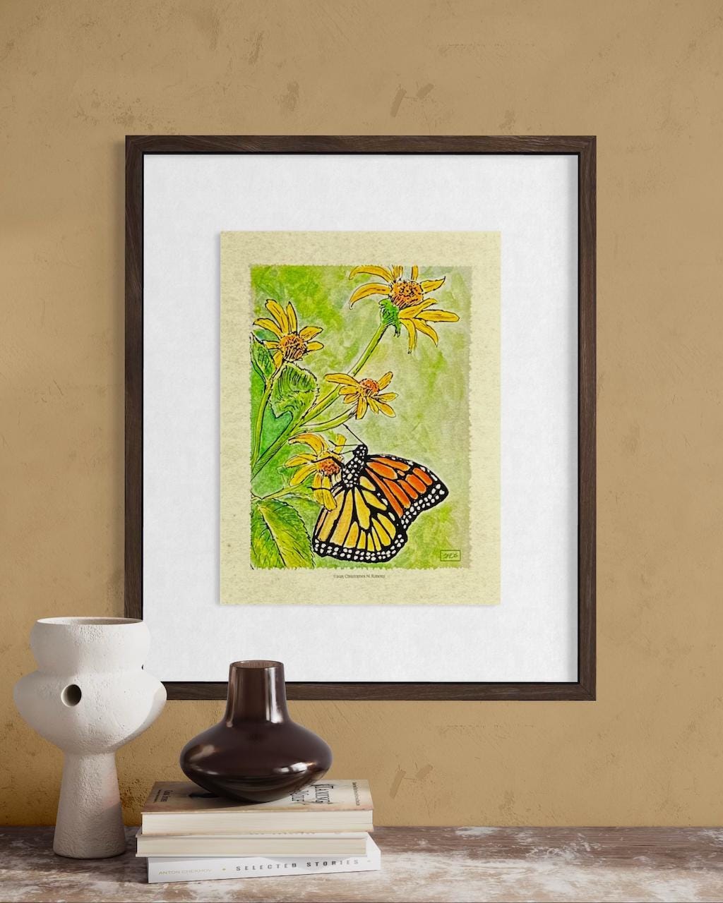 Monarch Butterfly Metamorphosis Part III - Watercolor Nature Study - American Monarch on Wildflower | Art Print