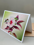 Hummingbird and Hibiscus Botanical Watercolor Art Print | 5x7" Blank Greeting Card