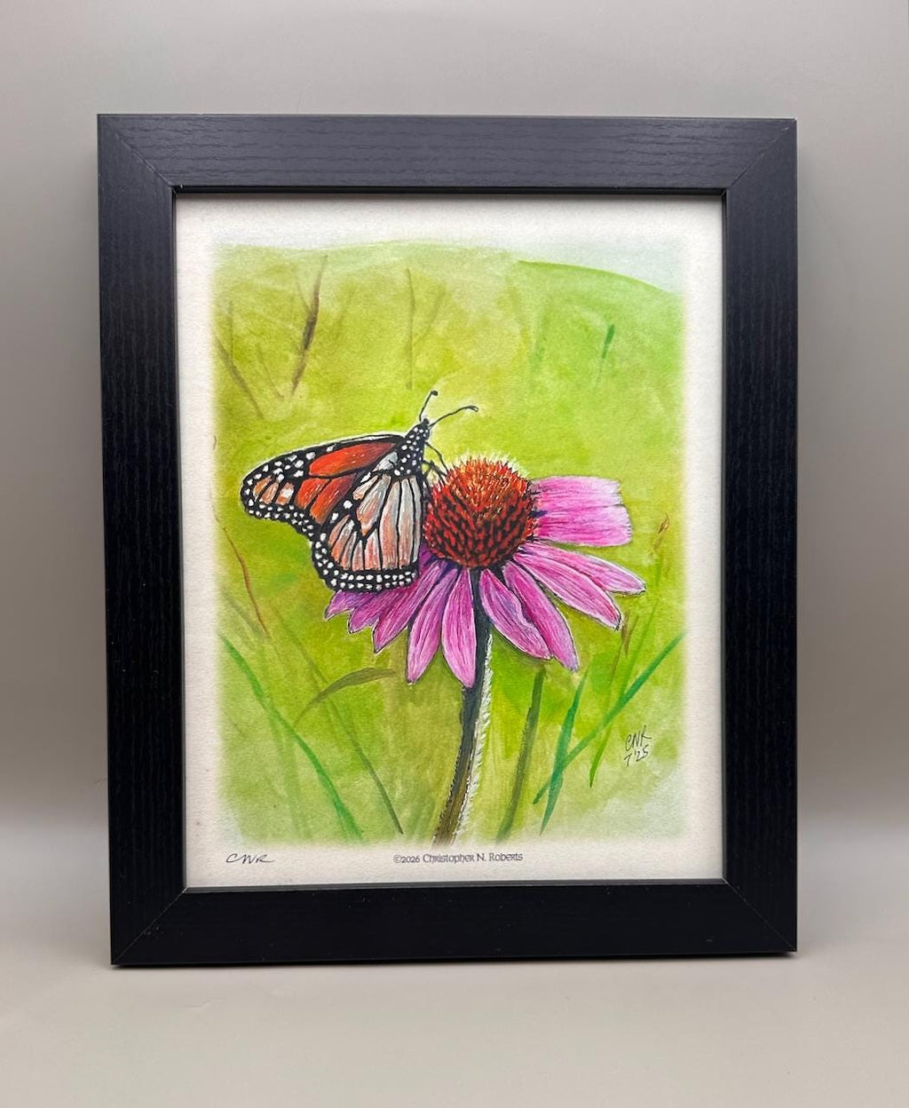 Monarch Butterfly & Echinacea Watercolor - Botanical Home Decor | Art Print