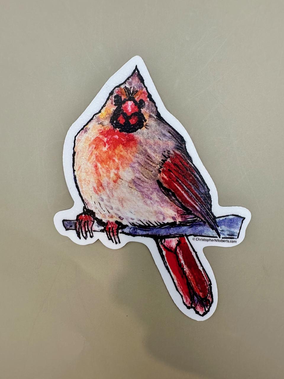 Female Cardinal Watercolor Illustration - Bug Lover Decal | 3" Waterproof Sticker