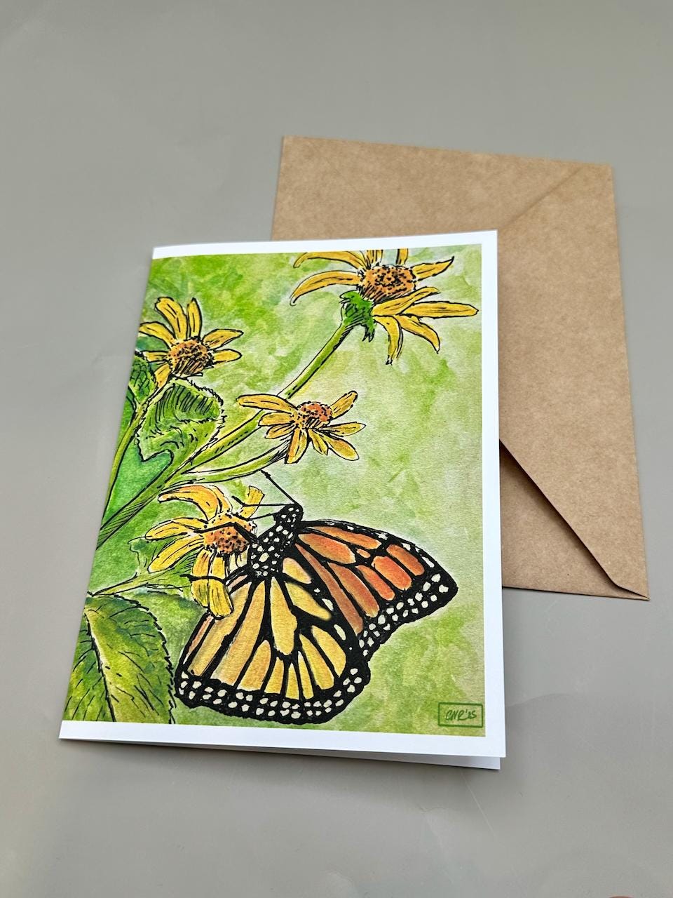 Monarch Butterfly on Yellow Wildflower Art Print | 5x7" Blank Greeting Card