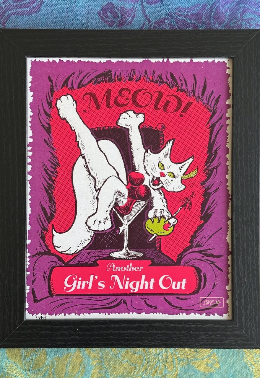 Girls Night Out - Sassy Cat in Martini Glass - Sexy Feline Poster | Art Print