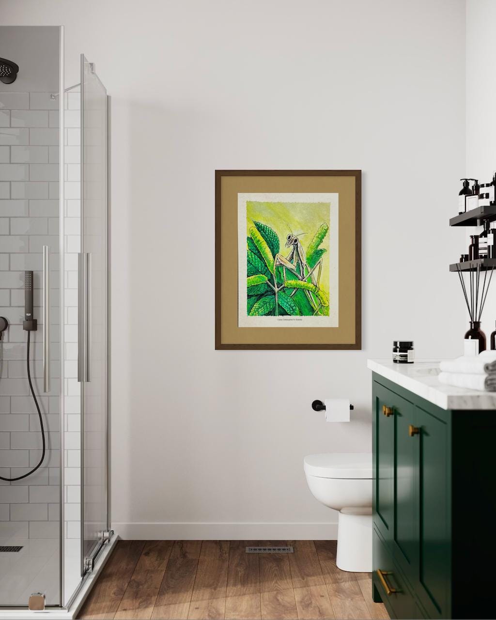 Praying Mantis Watercolor Print | Insect Nature Wall Art (8x10)