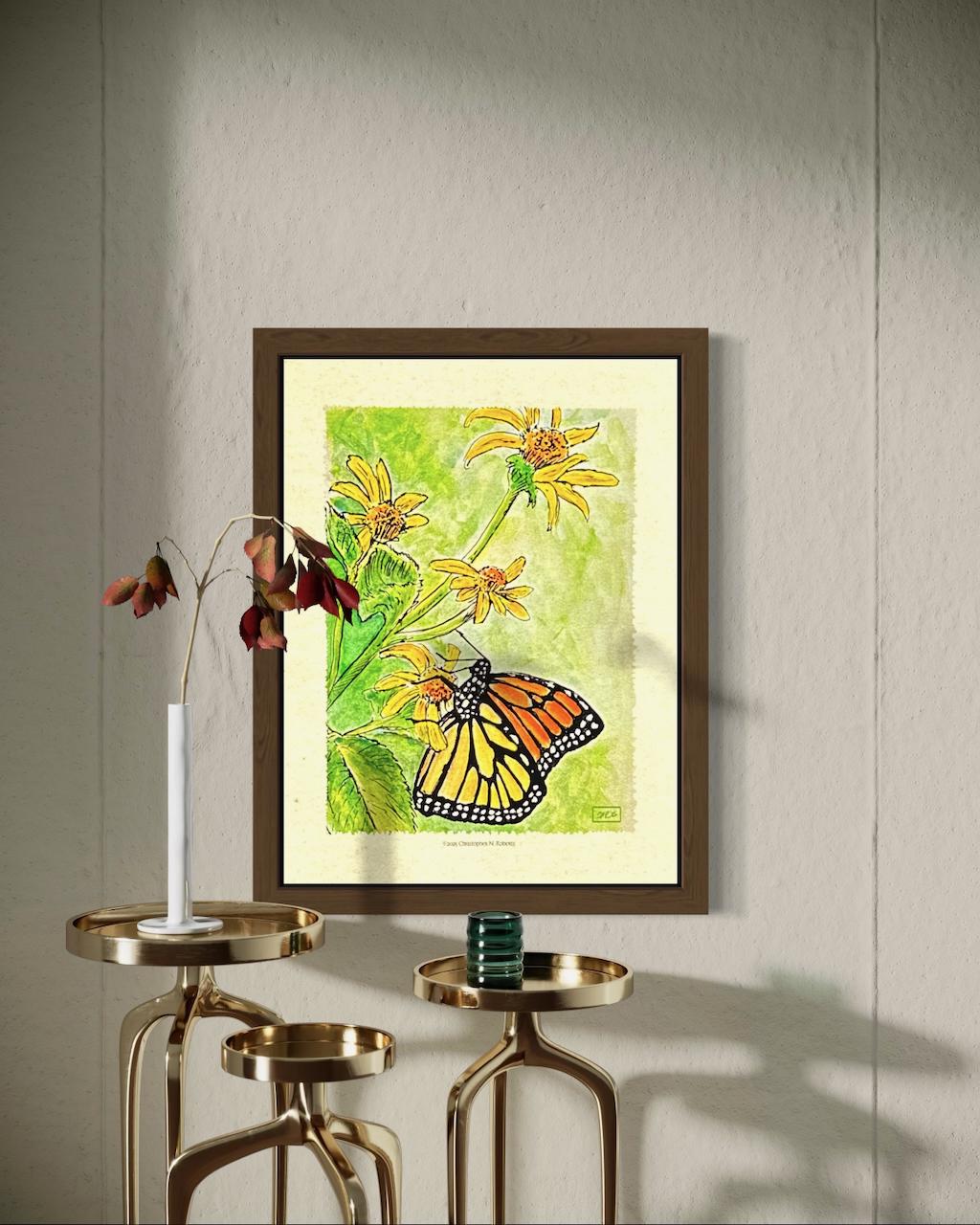 Monarch Butterfly Metamorphosis Part III - Watercolor Nature Study - American Monarch on Wildflower | Art Print