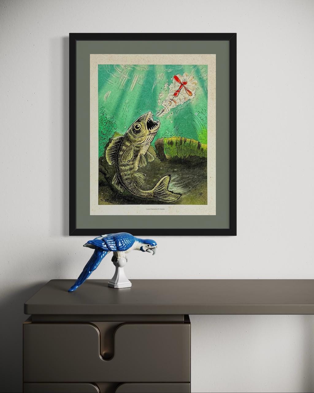 Walleye Fishing & Spinning Lure Illustration – Whimsical Lodge Wall Decor | Art Print