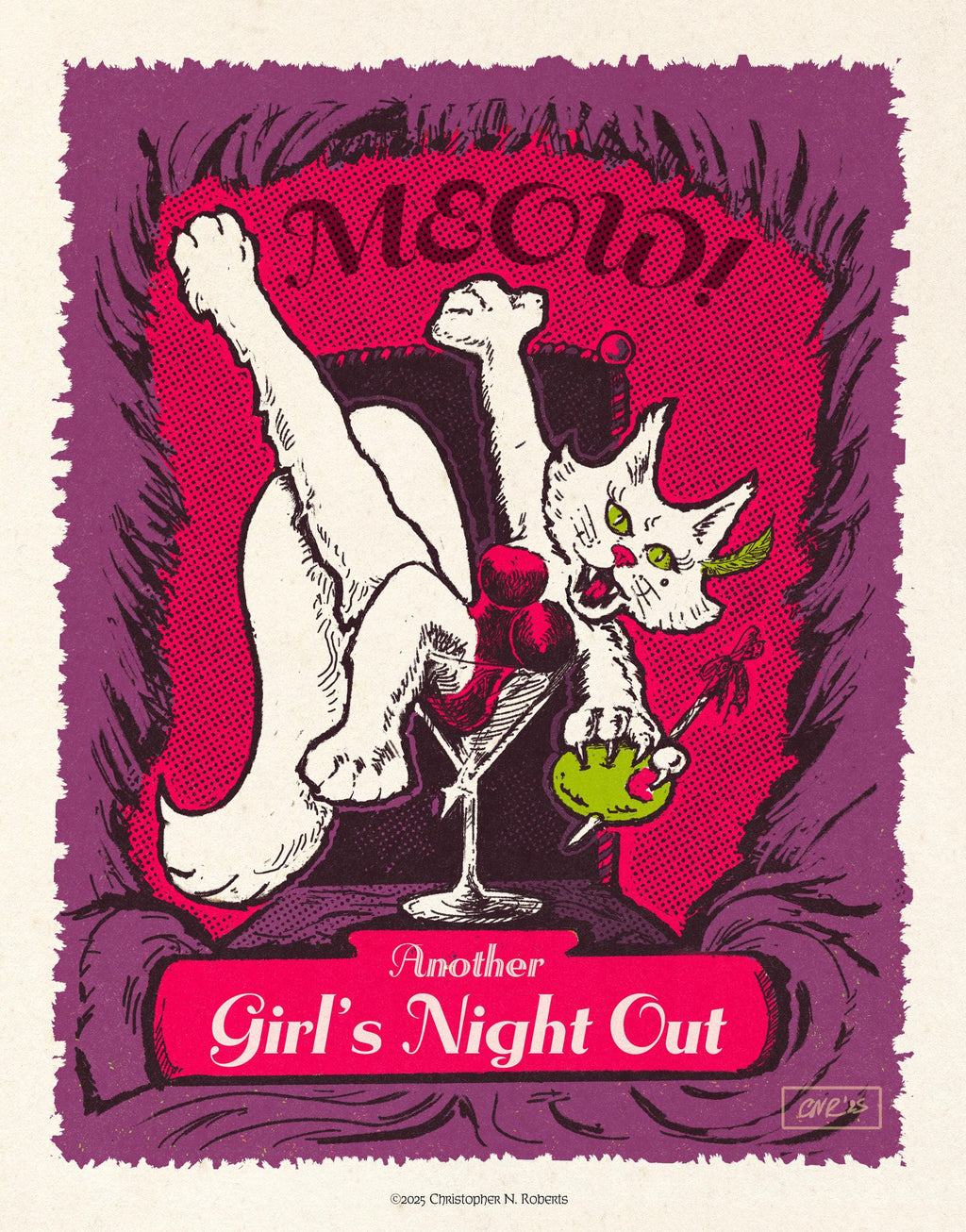 Girls Night Out - Sassy Cat in Martini Glass - Sexy Feline Poster | Art Print
