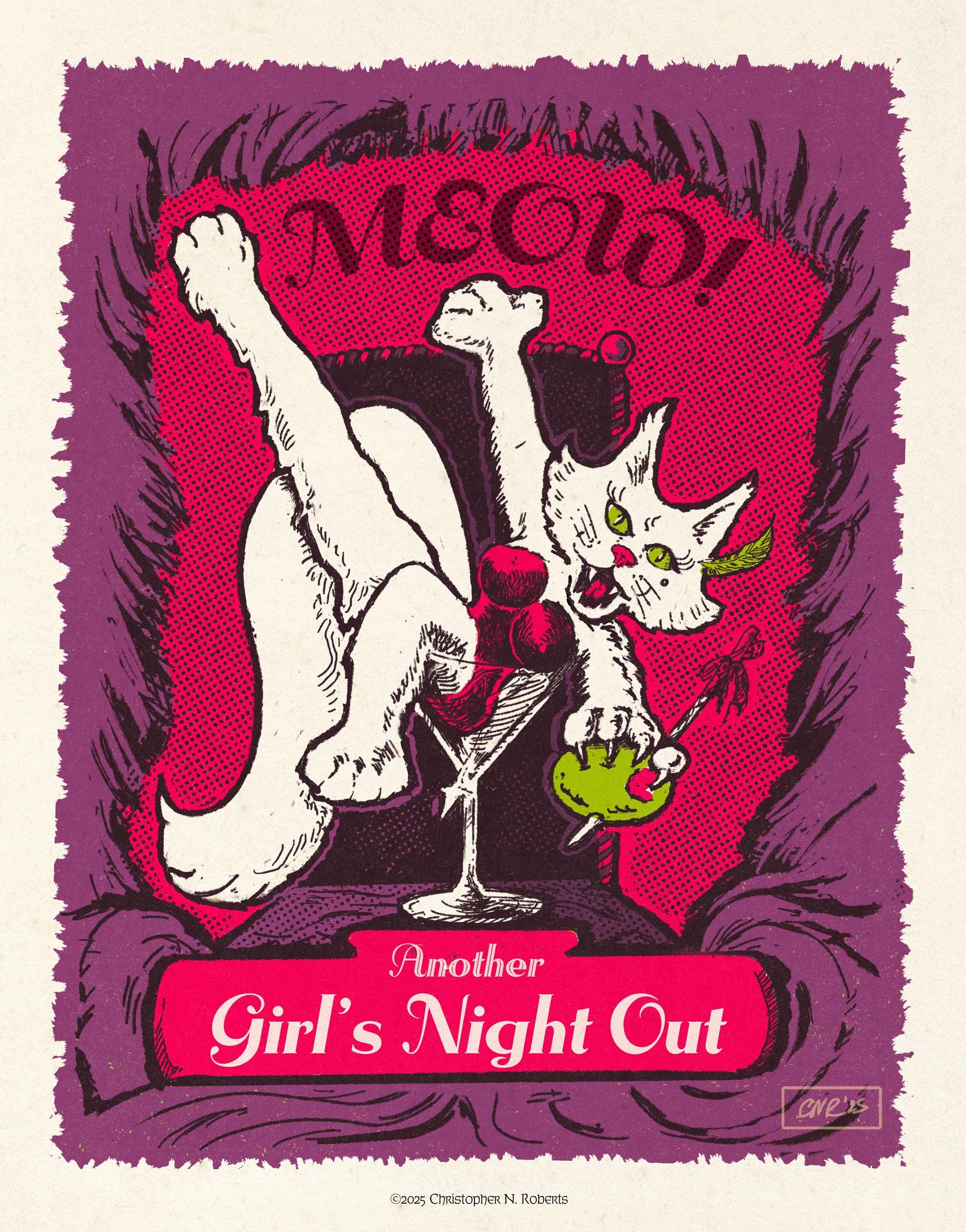 Girls Night Out - Sassy Cat in Martini Glass - Sexy Feline Poster | Art Print