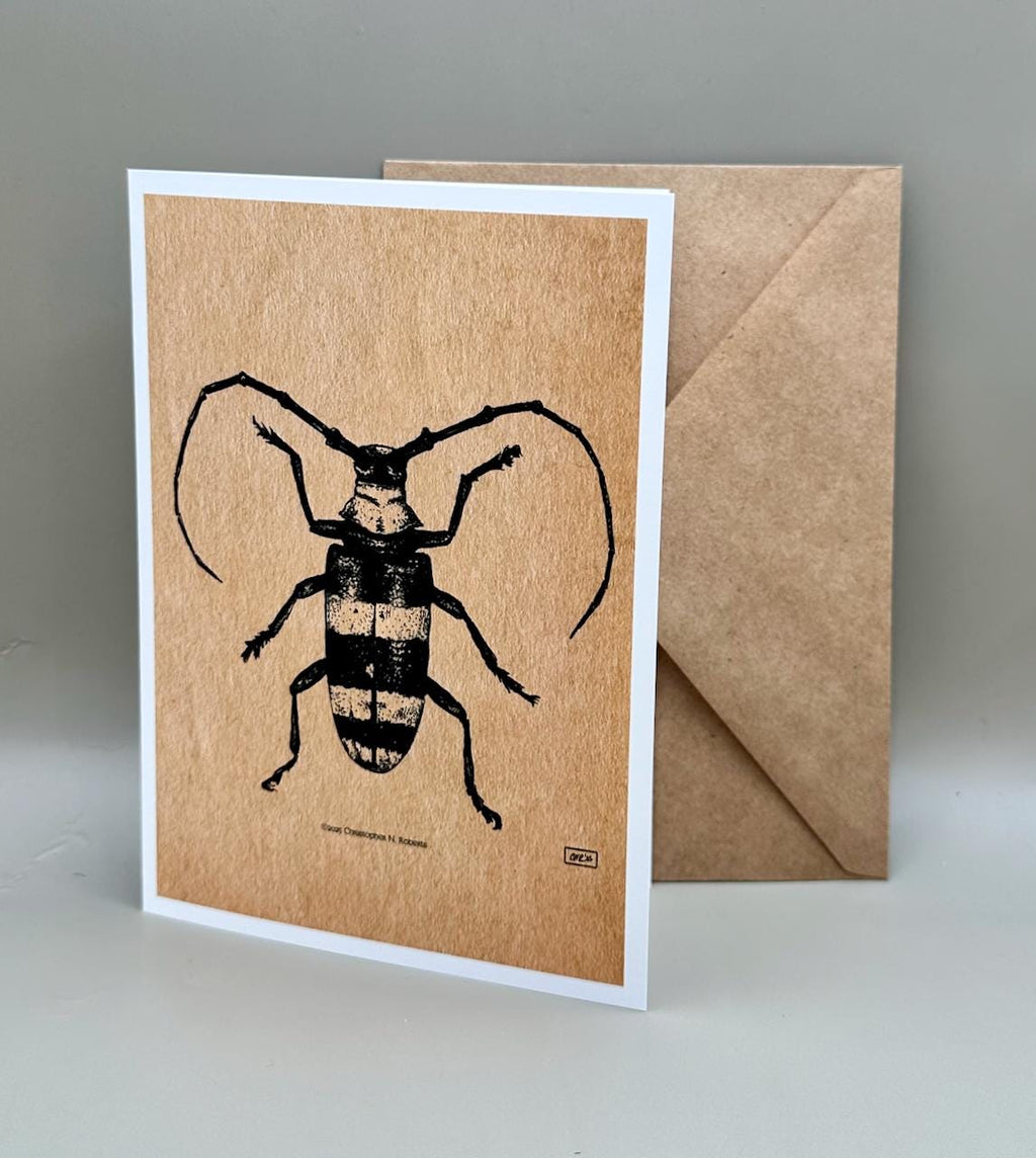 Longhorn Beetle Pen & Ink Taxidermy Insect Illustration | 5x7" Blank Greeting Card