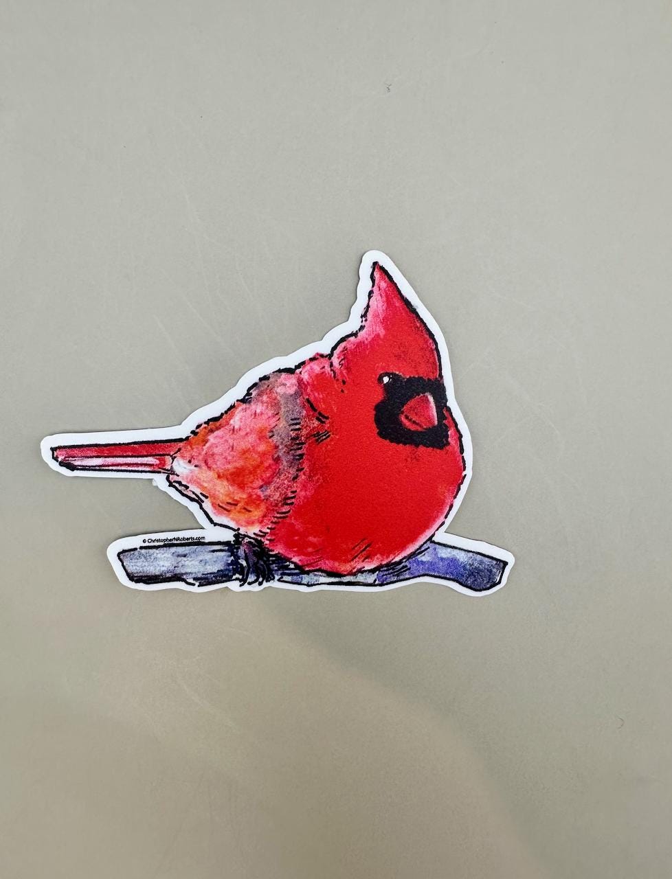 Male Cardinal Watercolor Illustration - Bird Lover Decal | 3" Waterproof Sticker
